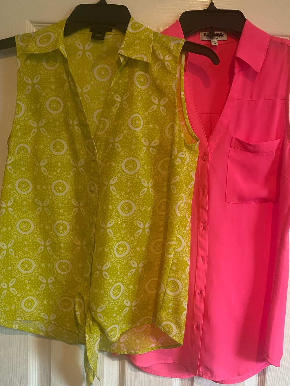 Pink and green Sleeveless Tops